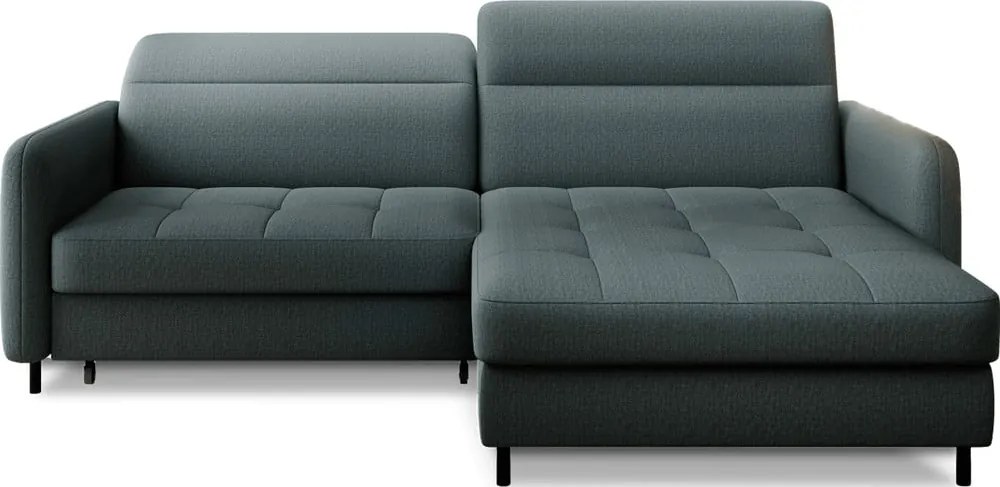 Сиво-зелен кадифен разтегателен ъглов диван с място за съхранение (десен ъгъл) Gomsi – ELTAP