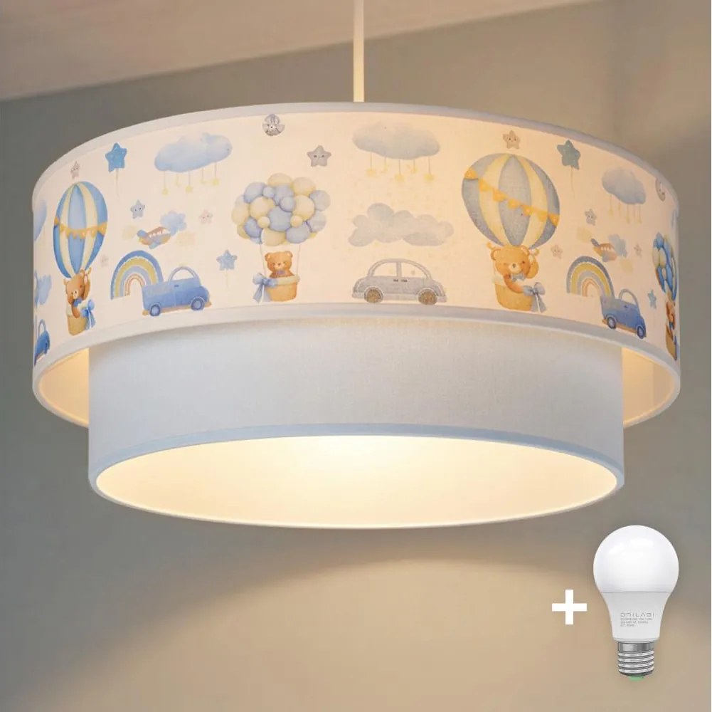 Brilagi-LED Детски полилей на кабел BOBO 1xE27/60W/230V Ø40 см крем/син/мече