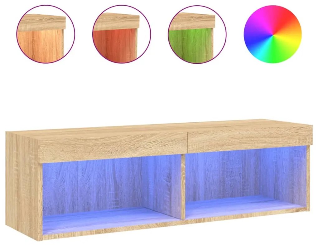 837159 vidaXL ТВ шкаф с LED осветление, дъб сонома, 100x30x30 см