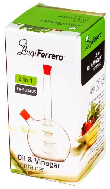 Съд за оцет и олио 2в1 Luigi Ferrero FR-6044, 20 см, Плътно затваряне, Стъкло, Зелен