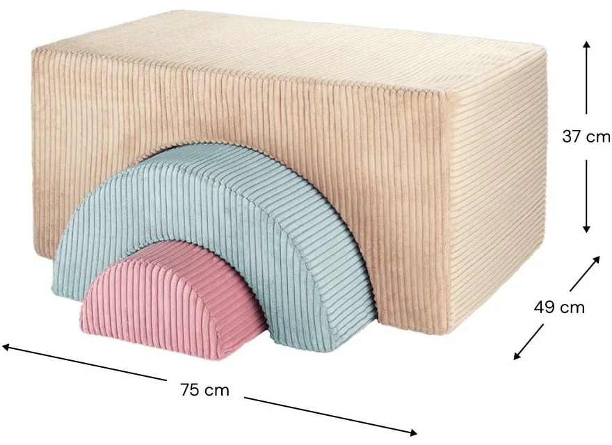 Светлокафяво велурено игрище от пяна 75x49x37 cm Rainbow Montessori – Wigiwama