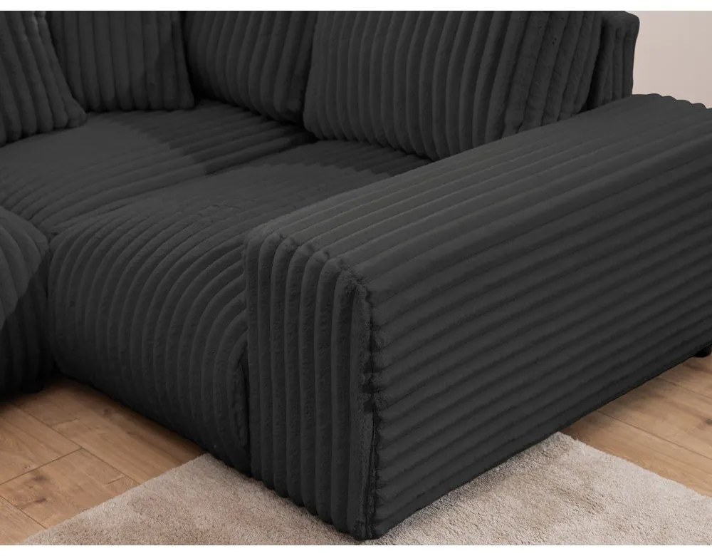 Тъмносив ъглов диван от рипсено кадифе (десен ъгъл/U форма) Justin – Ropez