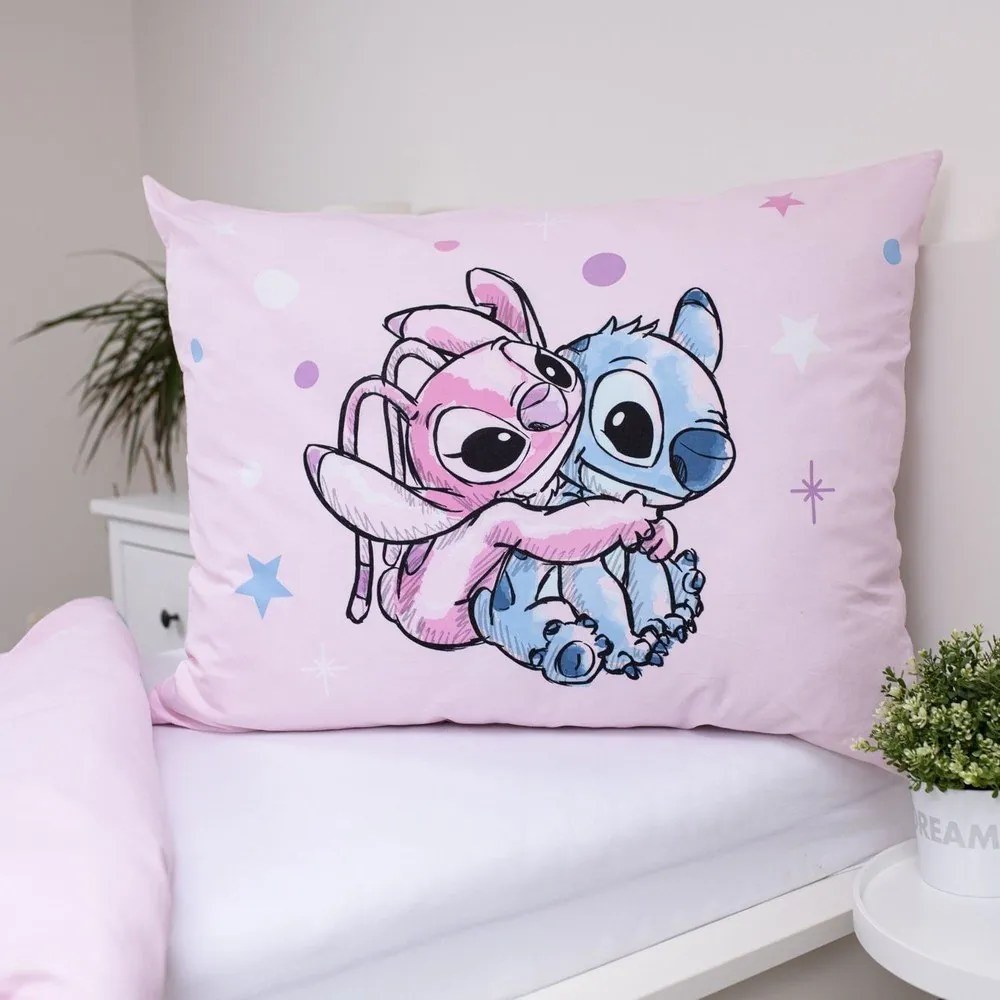Розово единично памучно детско спално бельо 140x200 cm Lilo a Stitch "Universe" – Jerry Fabrics
