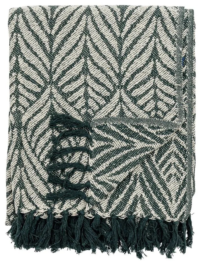 Зелено/бежово одеяло от рециклиран памук 130x160 cm Ugento – Bloomingville