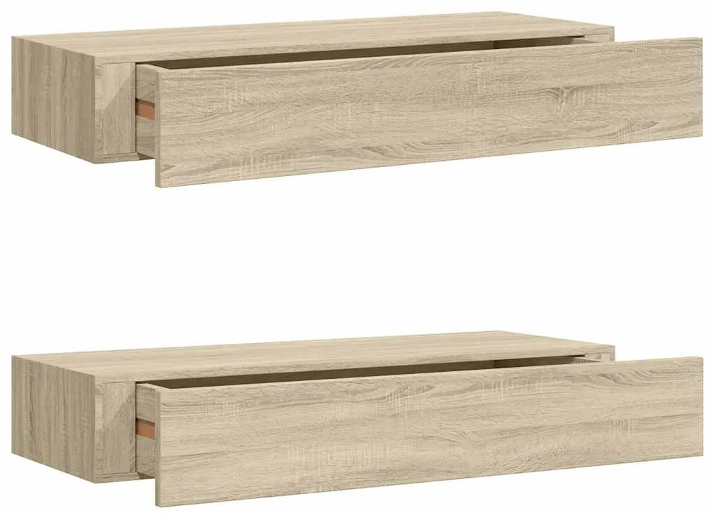 330262 vidaXL Стенни рафтове с чекмеджета, 2 бр, дъб, 60x23,5x10 см, МДФ