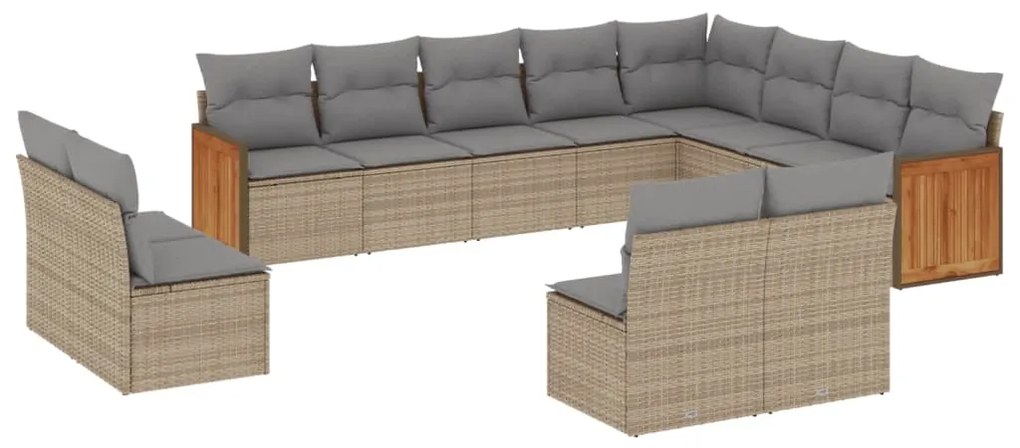 3228152 vidaXL Градински диван с възглавници, 12 части, бежов полиратан