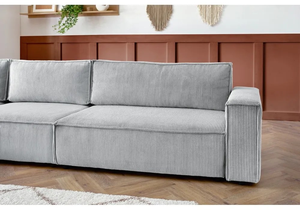 Светлосив ъглов диван от велур, ляв ъгъл Nihad modular – Bobochic Paris