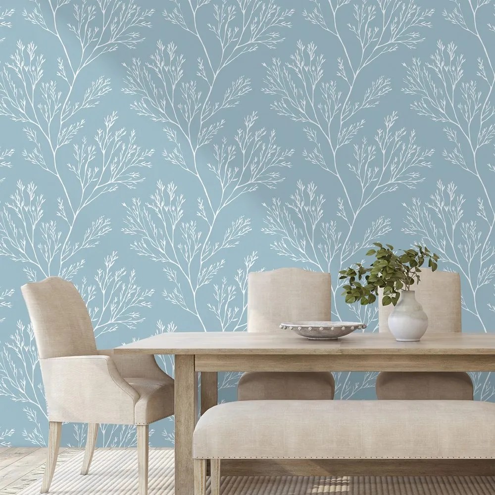 Самозалепващ фототапет – Бели клонки на син фон