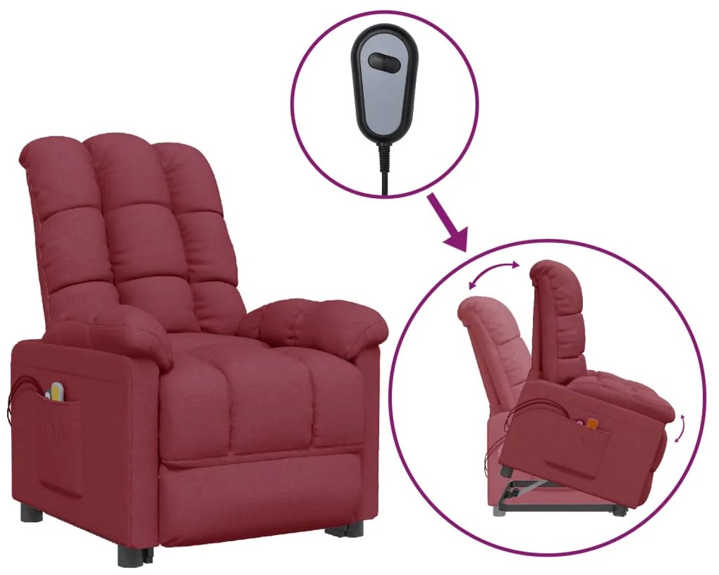 3100355 vidaXL Изправящ масажен стол, виненочервен, текстил