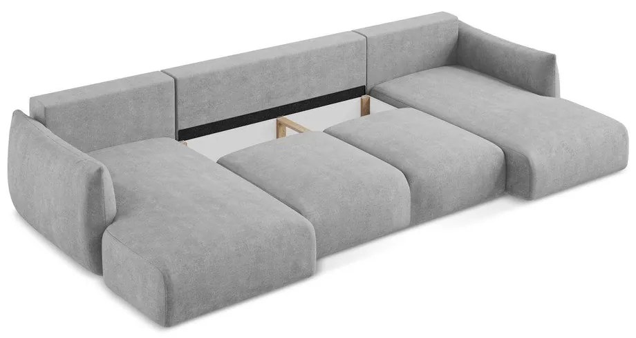 Светлосив шенилов сгъваем ъглов диван (U форма) Leila – Makamii