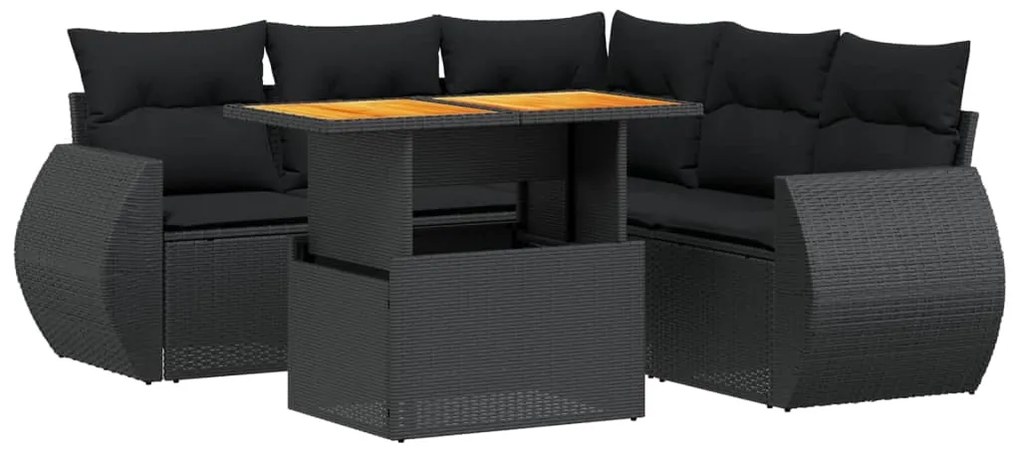 3272189 vidaXL Градински диван с възглавници, 6 части, черен, полиратан