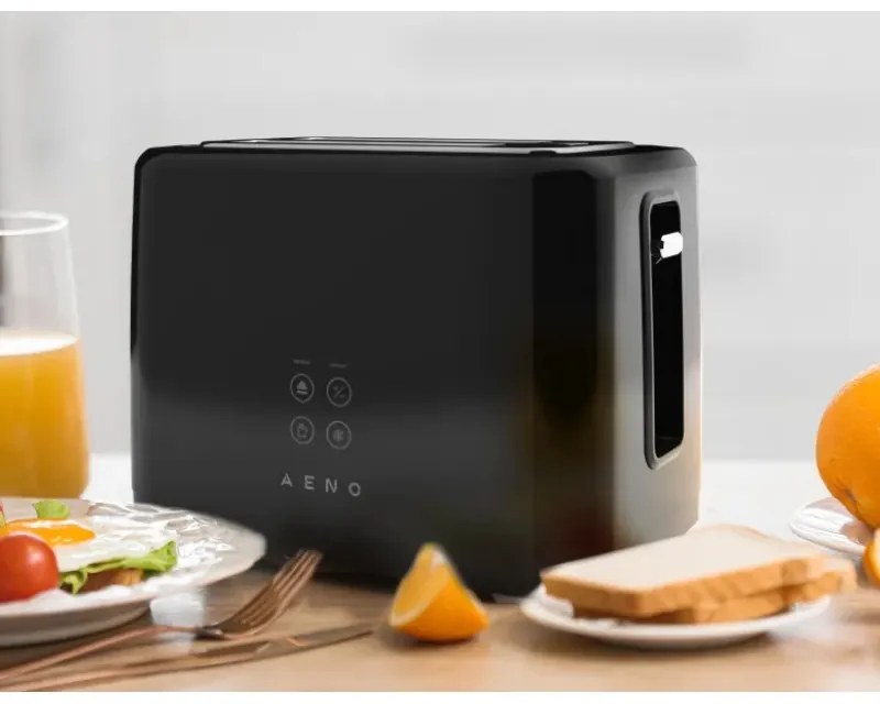 Тостер за хляб AENO ATS0002B, 930W, 7 степени, Сензорно управление, Обратен таймер, Защита при засядане, Тих, Черен