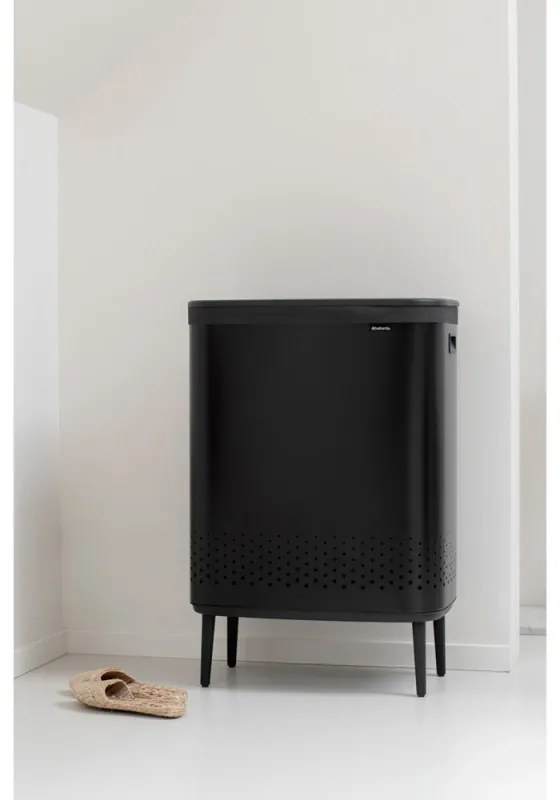Кош за пране Brabantia Bo 1004177, 2x45 л, Пълнене без отваряне, Вентилационни отвори, Регулируеми крачета, Черен