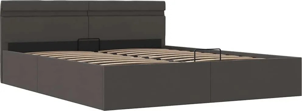 285605 vidaXL Легло с повдигащ механизъм и LED тъмносиво текстил 180x200 см