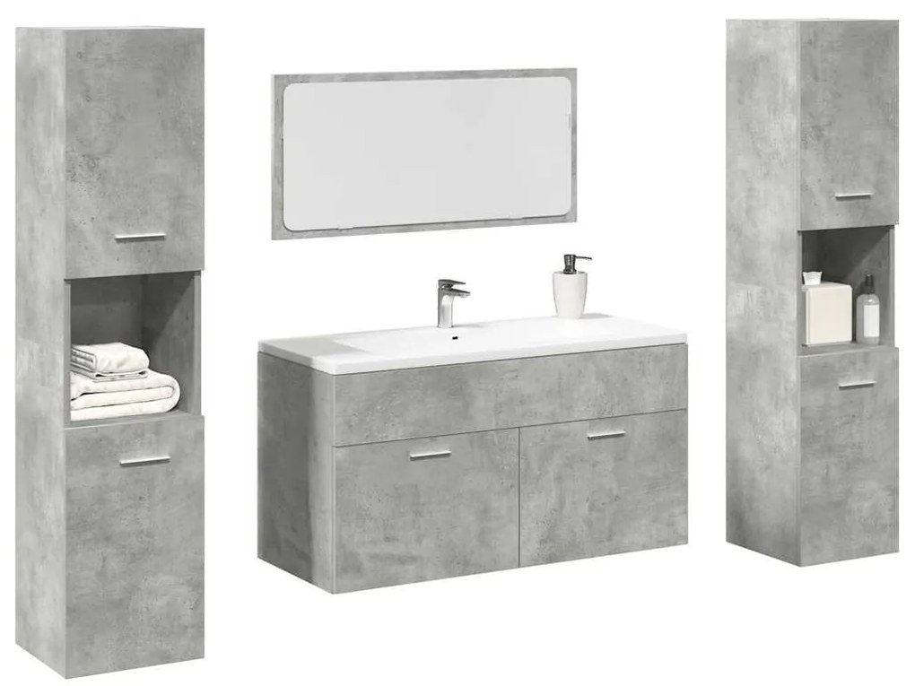 3324875 vidaXL Комплект мебели за баня от 4 части бетонно сив инженерно дърво