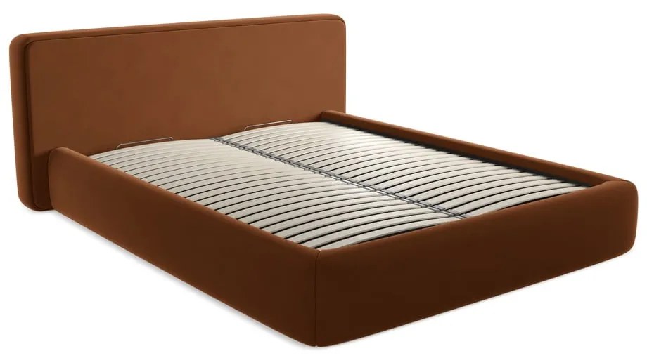 Двойно легло теракотено тапицирано с място за съхранение и включена подматрачна рамка 160x200 cm Kiana – Makamii