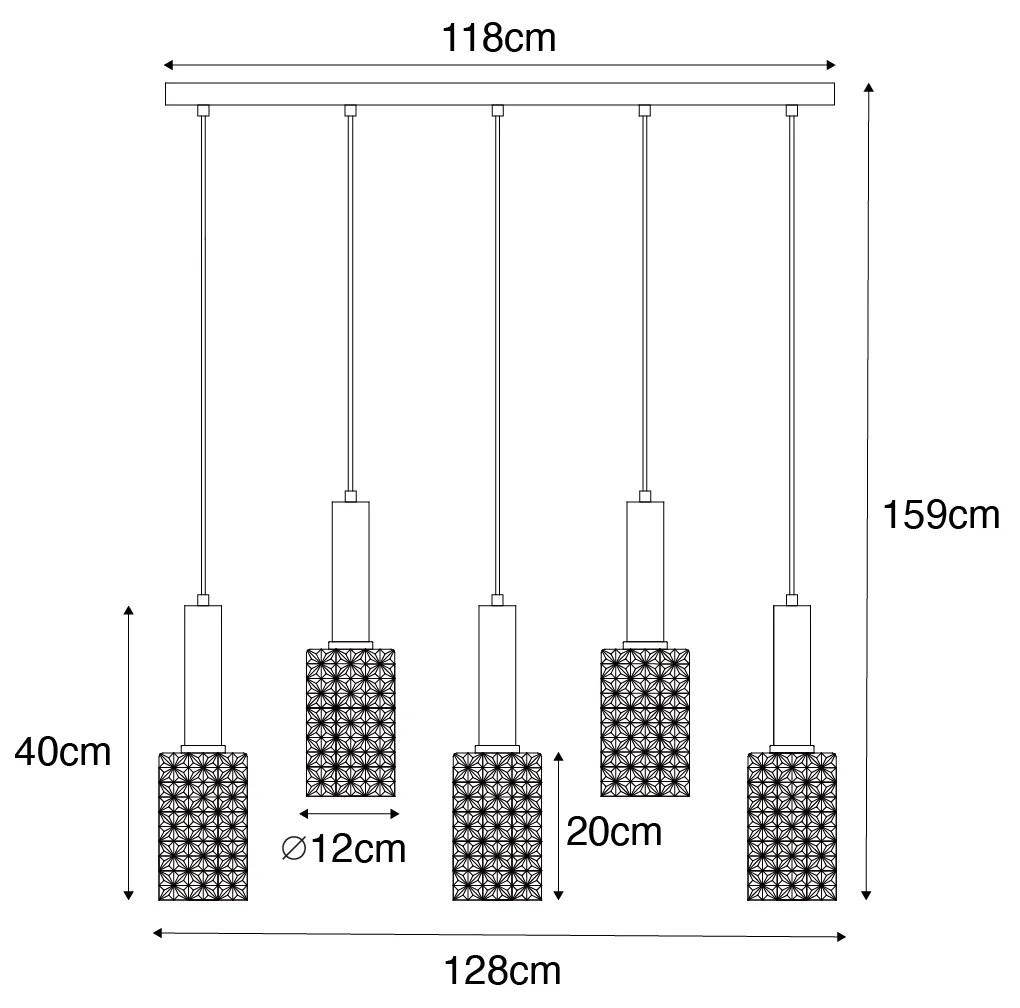 Висяща лампа златиста с опушено стъкло овална 5-светлина - Elva