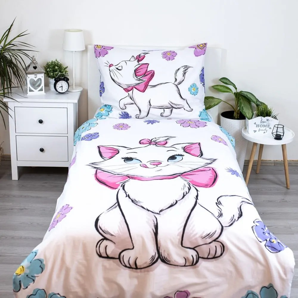 Бяло единично памучно детско спално бельо 140x200 cm Marie Cat "Floral" – Jerry Fabrics