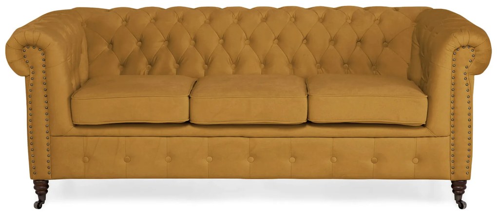 Диван Chesterfield в цвят горчица, триместен 203х86х80 см