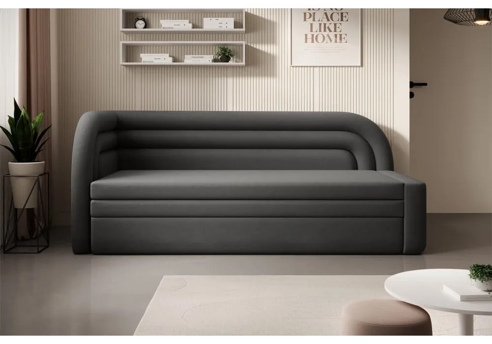 Кафяво-сив кадифен разтегателен диван с място за съхранение ляв ъгъл 223 cm Fabillo – ELTAP