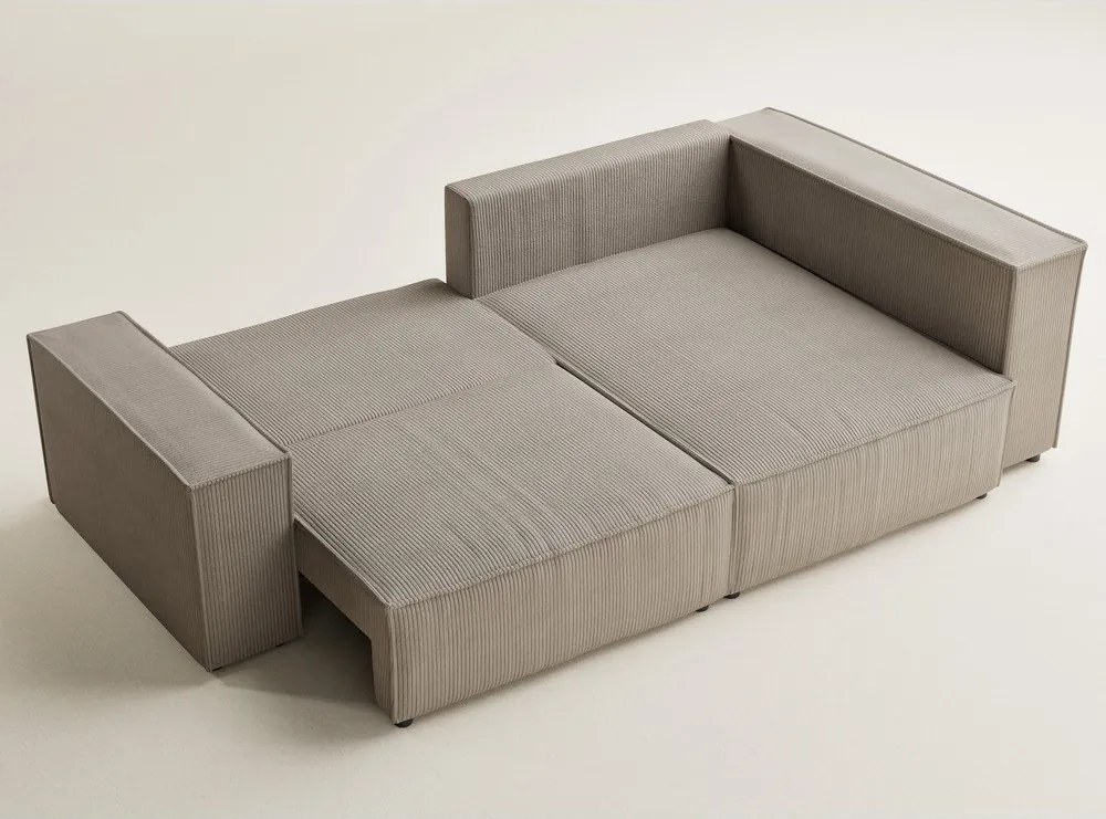 Бежов сгъваем/с място за съхранение ъглов диван от рипсено кадифе (десен ъгъл/L форма) Tonga – Maison de Rêve