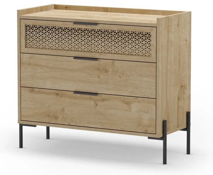 Нисък скрин с дъбов декор в естествен цвят 90x80 cm Inca - Marckeric