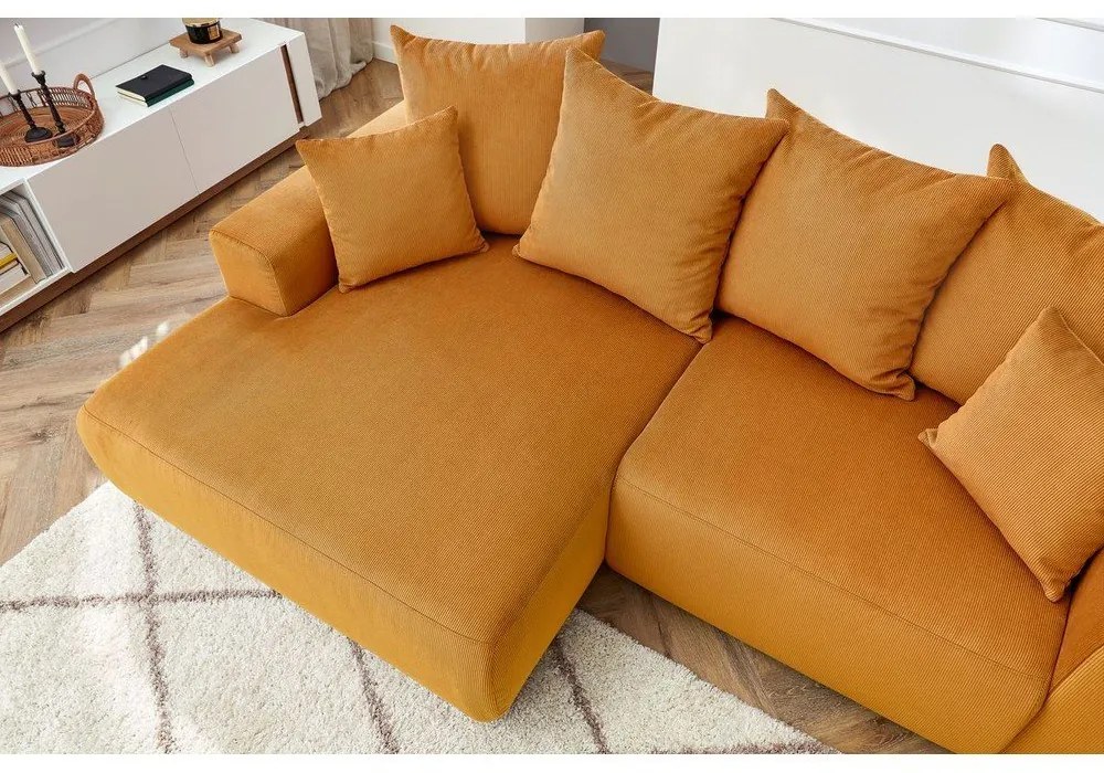 Кадифен ъглов диван в цвят жълта охра Enjoy – Bobochic Paris