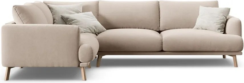Бежов кадифен ъглов диван (ляв ъгъл/L форма) Naomi – Micadoni