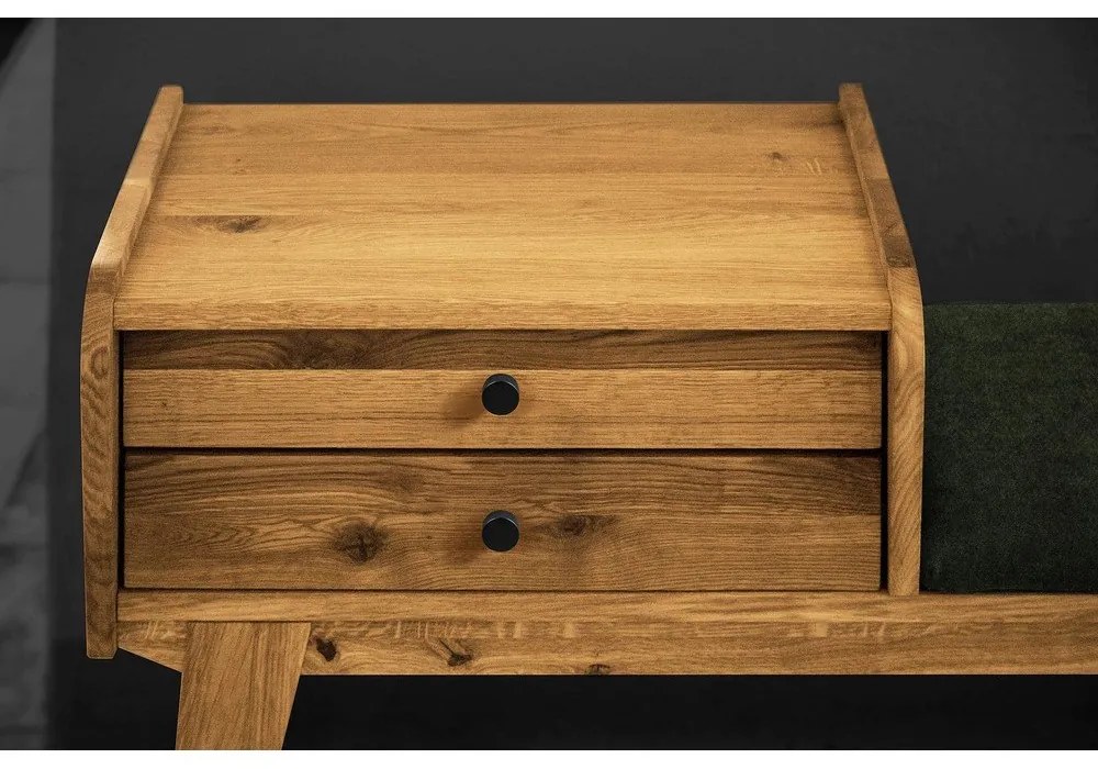 Дъбова пейка с чекмеджета със зелена седалка Retro - The Beds