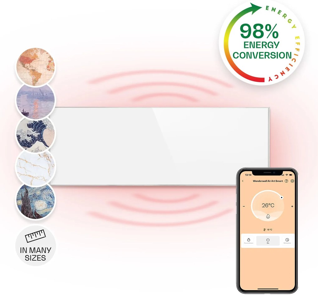 Klarstein Wonderwall 300 Smart, инфрачервена печка, 30 x 100 cm, 300 W, седмичен таймер, IP24, бяла