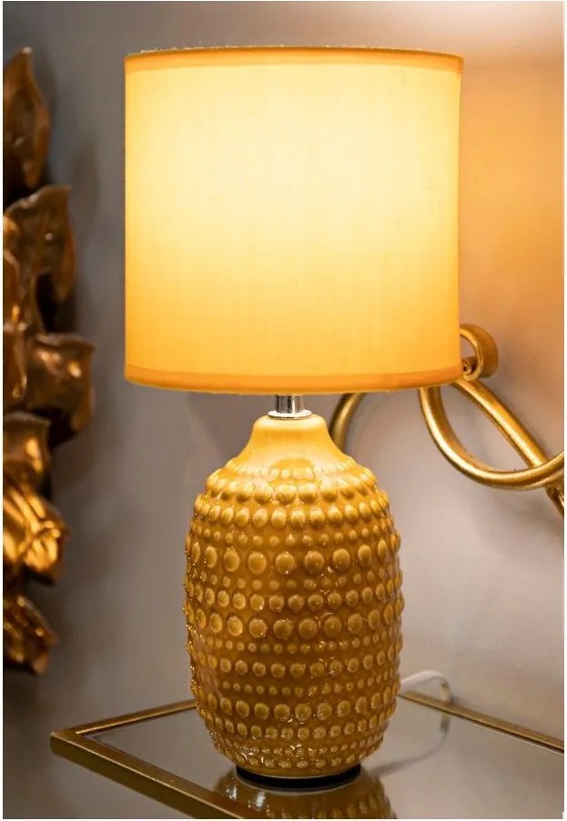 Керамична настолна лампа в цвят горчица с текстилен абажур (височина 30,5 cm) Points – Mauro Ferretti