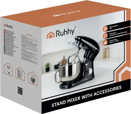 Планетарен миксер за тесто Ruhhy 2200W — С купа от неръждаема стомана 6.2L