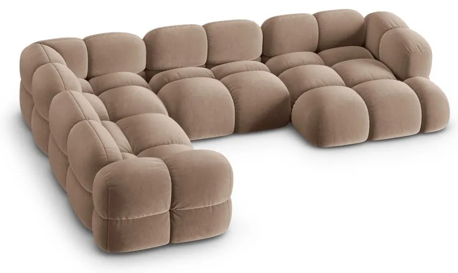 Кафяв кадифен ъглов диван (ляв ъгъл/U форма) Loretto – Cosmopolitan Design