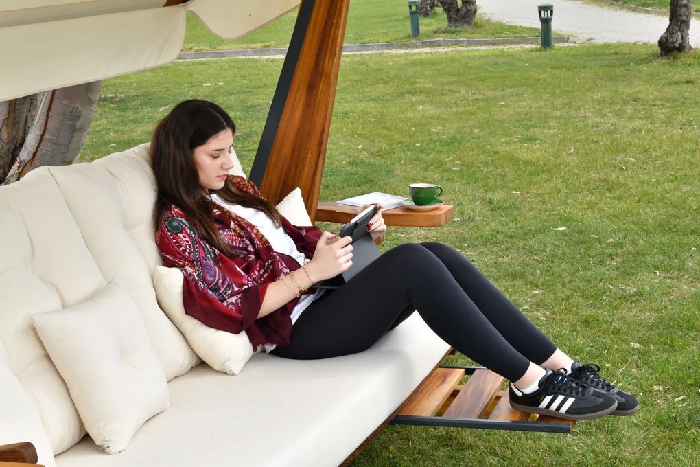 Градински троен люлеещ се стол Luna Deluxe 2600, цвят Бежов