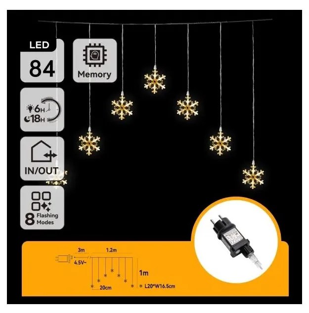 Aigostar - LED външен коледен гирлянд 84xLED/230V 1,2x1m IP44 топла бяла снежинки