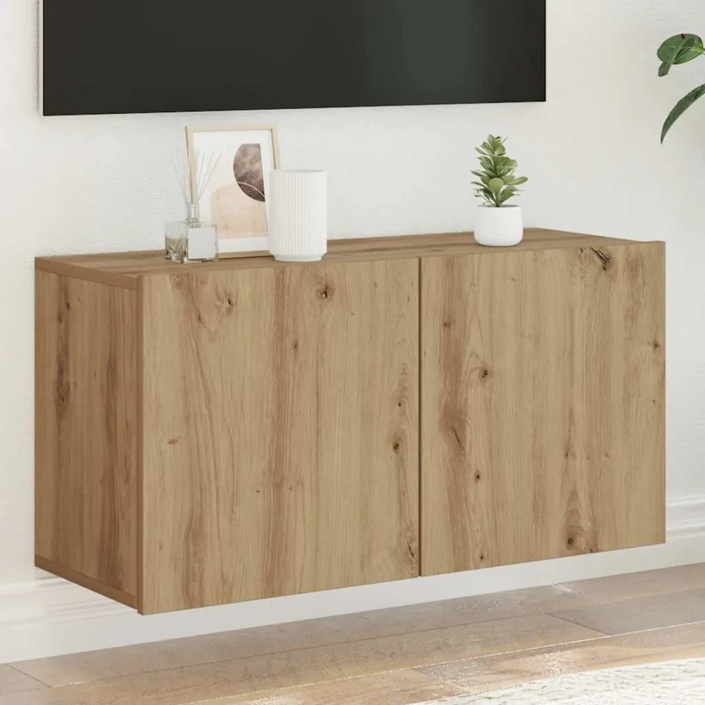 857668 vidaXL ТВ шкаф за стенен монтаж, дъб артизан, 80x30x41 см