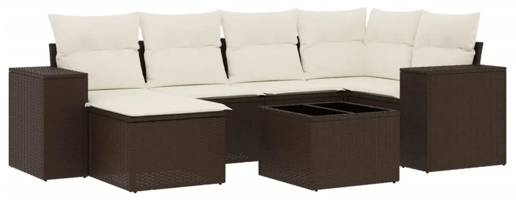 3255210 vidaXL Градински комплект с възглавници, 7 части, кафяв, полиратан