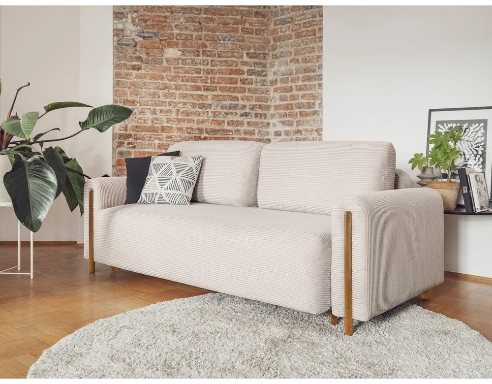 Бежов разтегателен диван с място за съхранение от рипсено кадифе 244 cm Arcadova – ELTAP