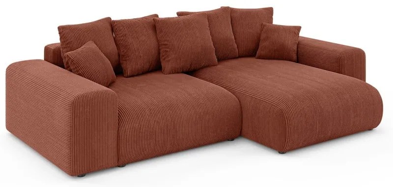 Разтегателен ъглов диван с място за съхранение от рипсено кадифе в тухлен цвят (променлив) Luma – Ropez