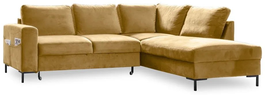 Жълт кадифен разтегателен ъглов диван (десен ъгъл) Lofty Lilly – Miuform