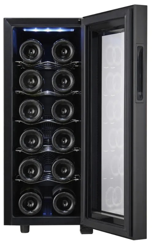 Охладител за вино Adler AD 8083, 33 L, Дигитален, За 12 бутилки, 15-18 C, Черен