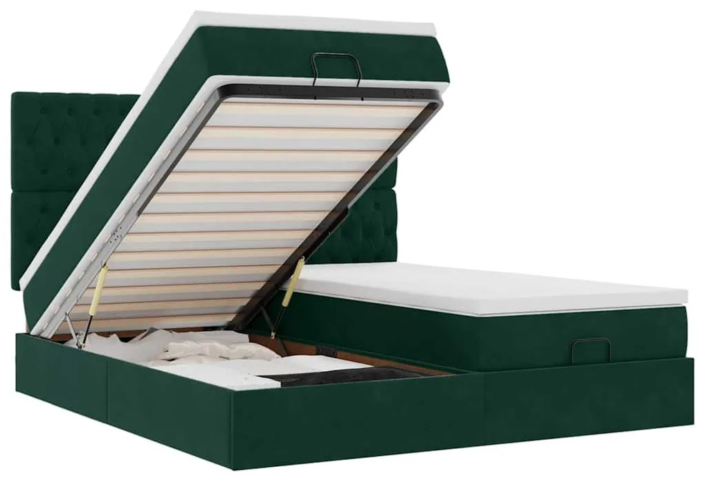 3313793 vidaXL Османска легло с матраци, тъмнозелено, 180x200 см, кадифе