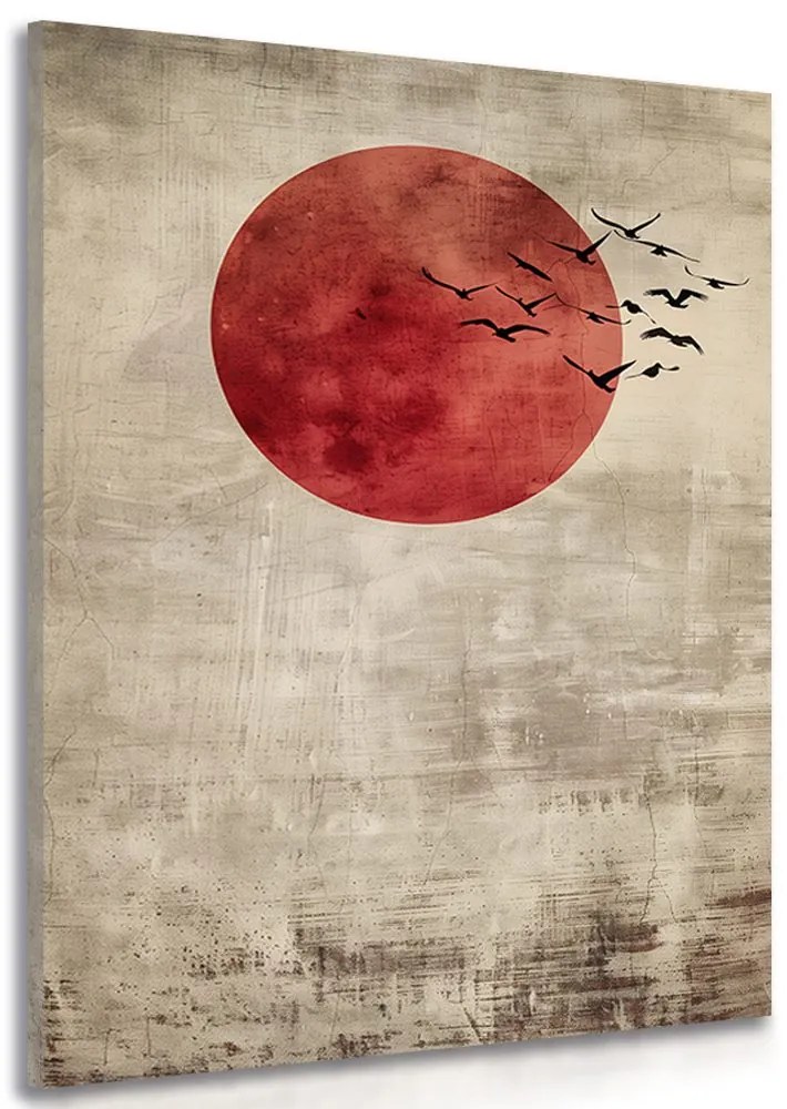 Картина на платно – Japandi червена луна