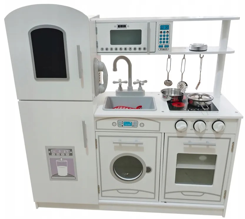 Детска бяла кухня с аксесоари и LED осветление