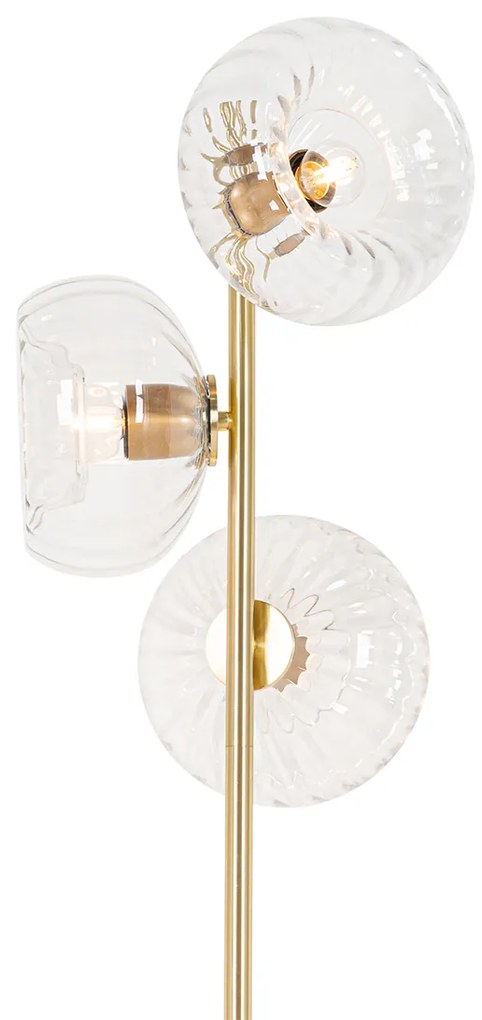 Подова лампа в стил Арт Деко златиста със стъкло 3-светлина - Ayesha