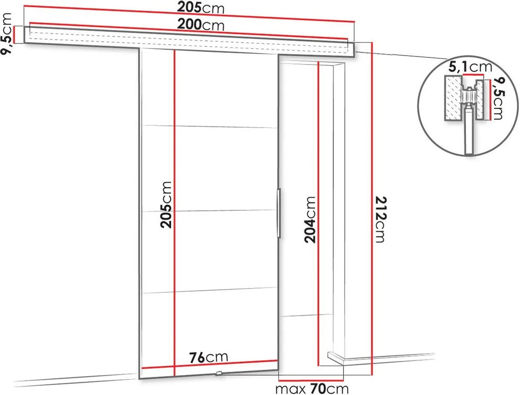 Плъзгаща се врата Malibu Plus-Karudi-Дължина: 76 cm