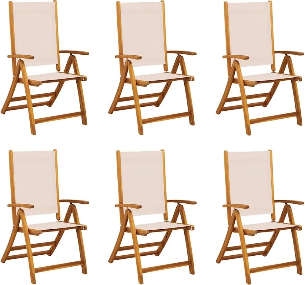 3279236 vidaXL Сгъваеми градински столове, 6 бр, акация масив и textilene