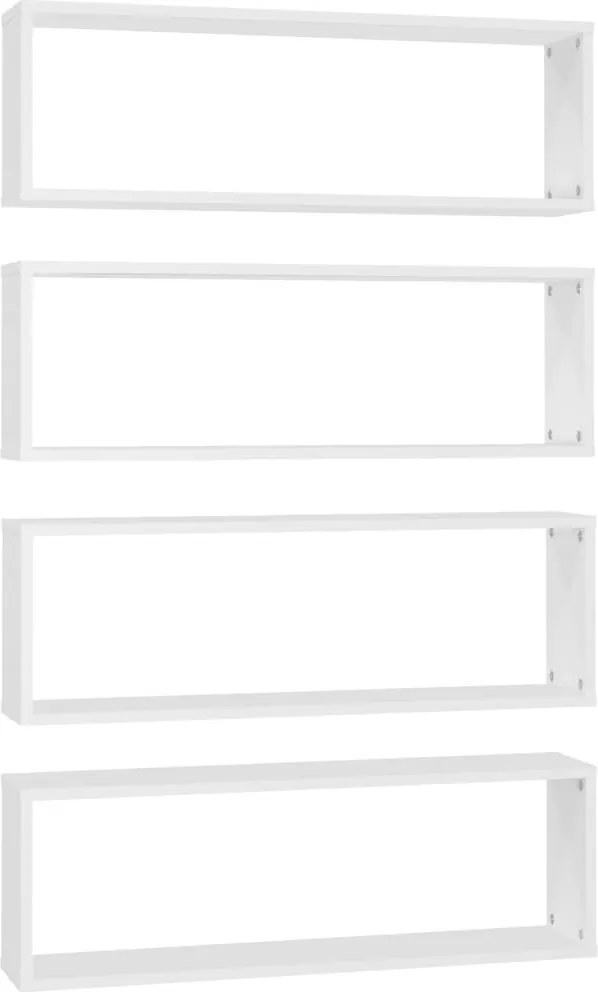 807107 vidaXL Стенни кубични рафтове 4 бр, бели, 80x15x26,5см инженерно дърво