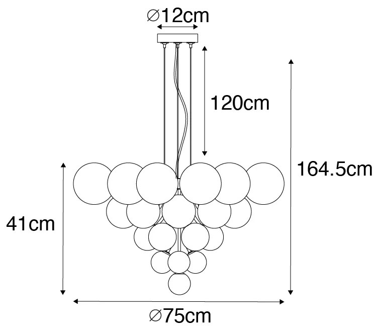 Висяща лампа черна с опушено и прозрачно стъкло 13-светлина - Bonnie