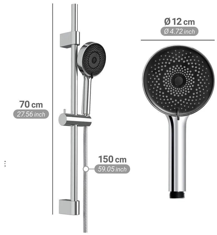 Душ комплект от неръждаема стомана в сребрист цвят с подвижен държач 70 cm Softwater – Wenko